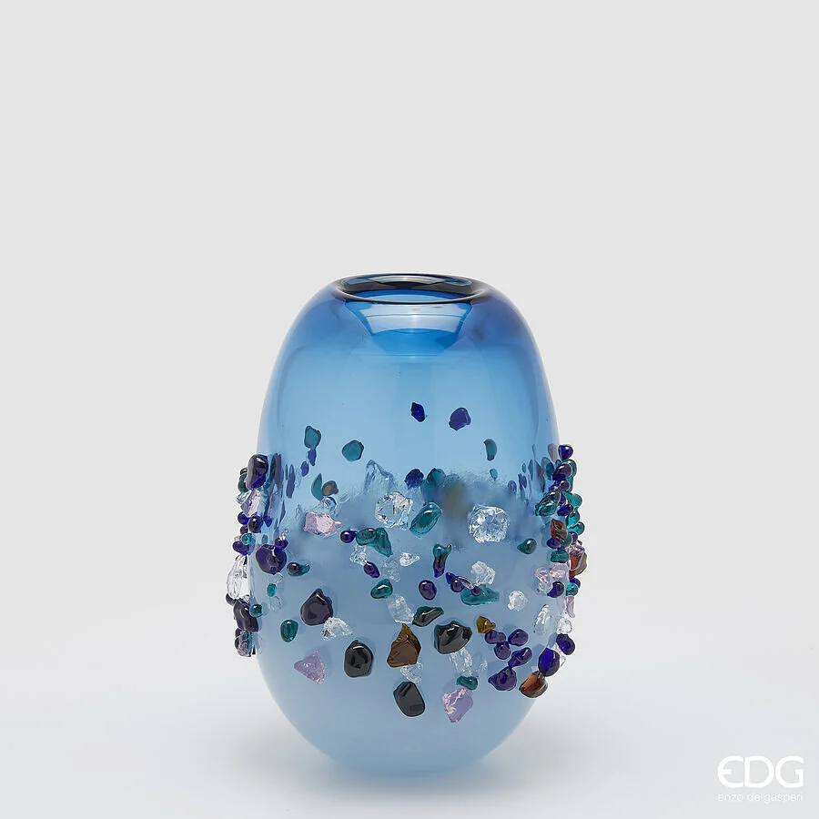 EDG Enzo De Gasperi Vaso Gemme Ovale H 25 Cm L 18 Cm L 15 Cm Vetro Light Blue