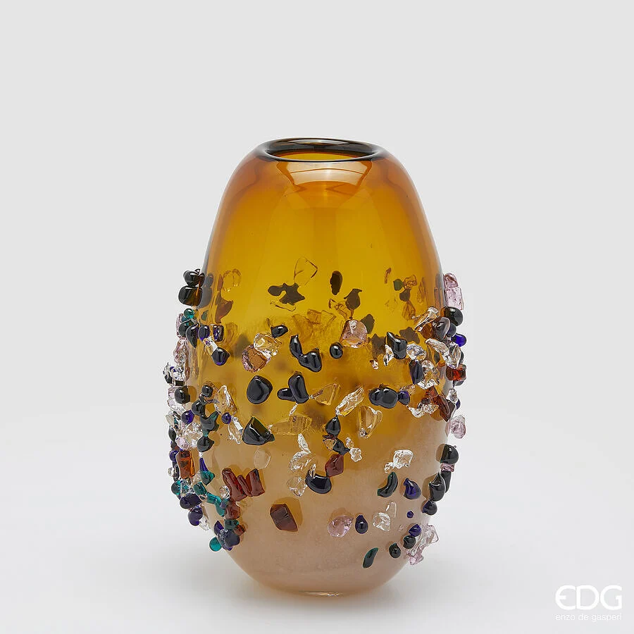 EDG Enzo De Gasperi Vaso Gemme Ovale H 29 Cm L 21 Cm L 17 Cm Vetro Amber