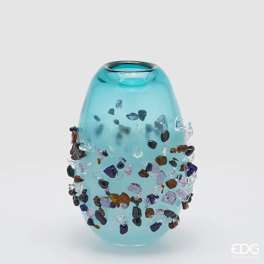 EDG Enzo De Gasperi Vaso Gemme Ovale H 29 Cm L 21 Cm L 17 Cm Vetro Turquoise