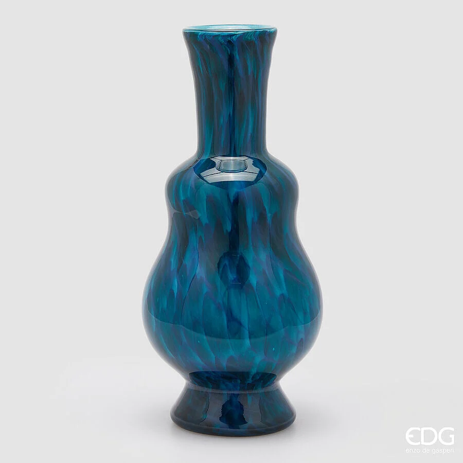 EDG Enzo De Gasperi Vaso Macula Bottiglia H 46,5 Cm D 21,5 Cm Vetro Blue