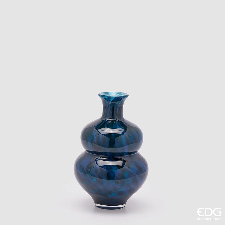 EDG Enzo De Gasperi Vaso Macula Bottiglia H 27 Cm D 18 Cm Vetro Blue