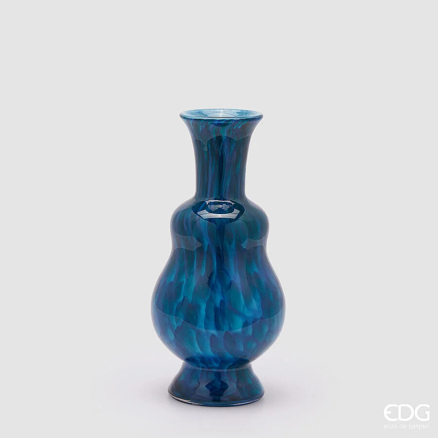 EDG Enzo De Gasperi Vaso Macula Bottiglia H 37 Cm D 17,5 Cm Vetro Blue