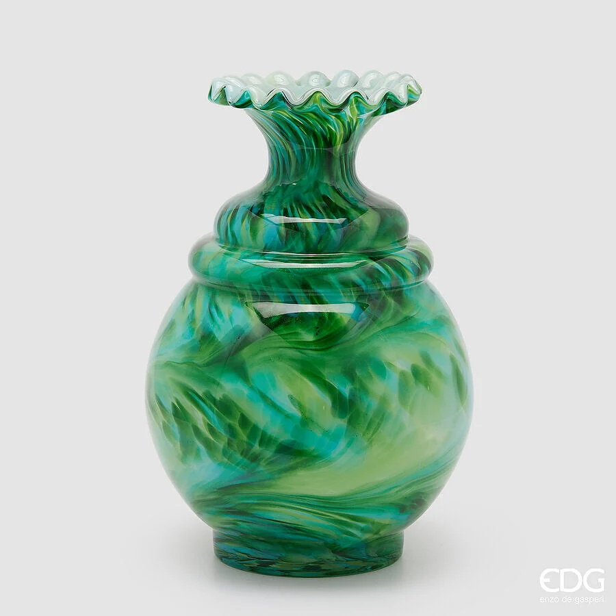 EDG Enzo De Gasperi Vaso Macula Bottiglia H 37,5 Cm D 25,5 Cm Vetro Green