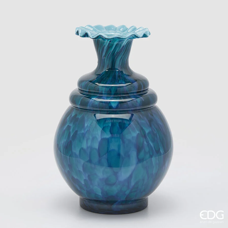 EDG Enzo De Gasperi Vaso Macula Bottiglia H 37,5 Cm D 25,5 Cm Vetro Blue