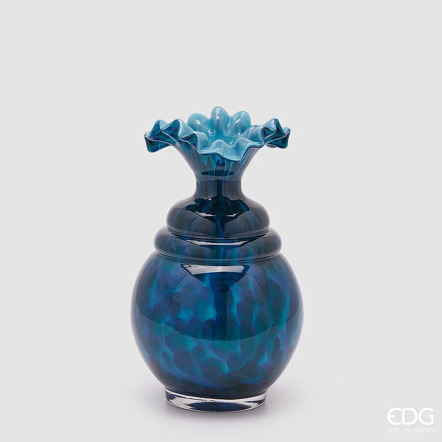 EDG Enzo De Gasperi Vaso Macula Bottiglia H 31 Cm D 19 Cm Vetro Blue