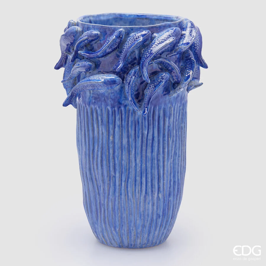 EDG Enzo De Gasperi Vaso Chakra Carpa Koi H 41 Cm D 27,5 Cm Waterproof Blue