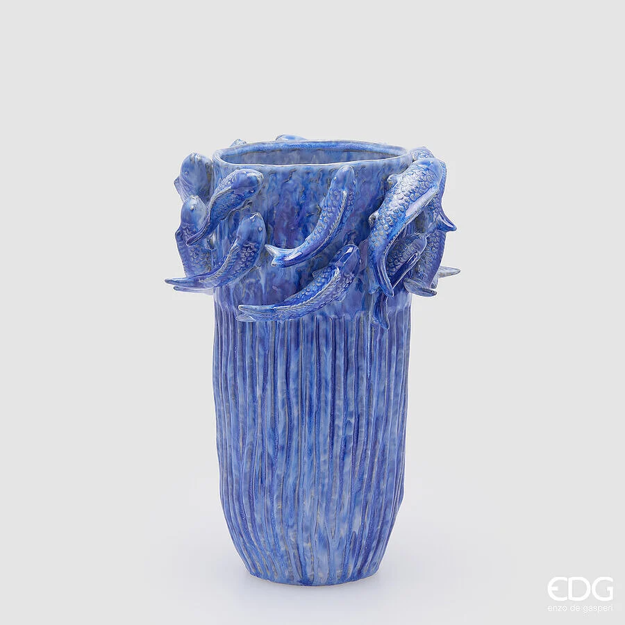 EDG Enzo De Gasperi Vaso Chakra Carpa Koi H 32,5 Cm D 22 Cm Waterproof Blue