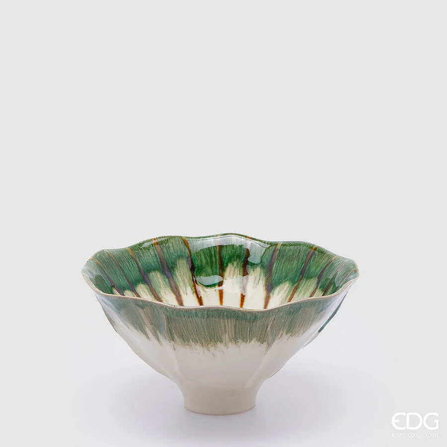 EDG Enzo De Gasperi Vaso Chakra Artigiano Ciotola H 11 Cm D 21,5 Cm Waterproof White Green