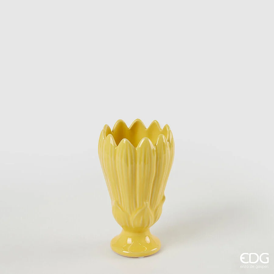 EDG Enzo De Gasperi Vaso Freaky Foglie Coppa H 17,5 Cm D 10,5 Cm Ceramica Waterproof Yellow