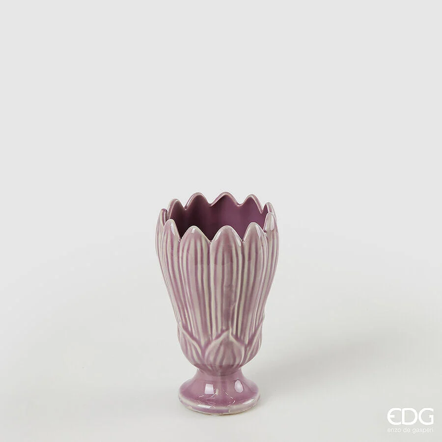 EDG Enzo De Gasperi Vaso Freaky Foglie Coppa H 17,5 Cm D 10,5 Cm Ceramica Waterproof Purple