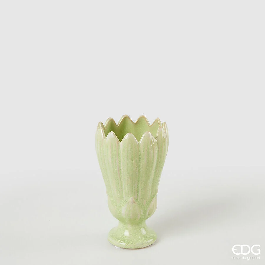 EDG Enzo De Gasperi Vaso Freaky Foglie Coppa H 17,5 Cm D 10,5 Cm Ceramica Waterproof Green