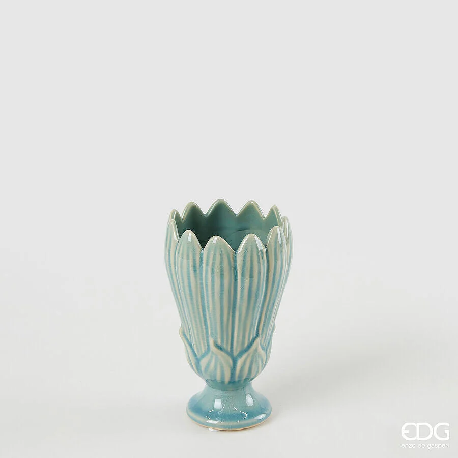 EDG Enzo De Gasperi Vaso Freaky Foglie Coppa H 17,5 Cm D 10,5 Cm Ceramica Waterproof Blue