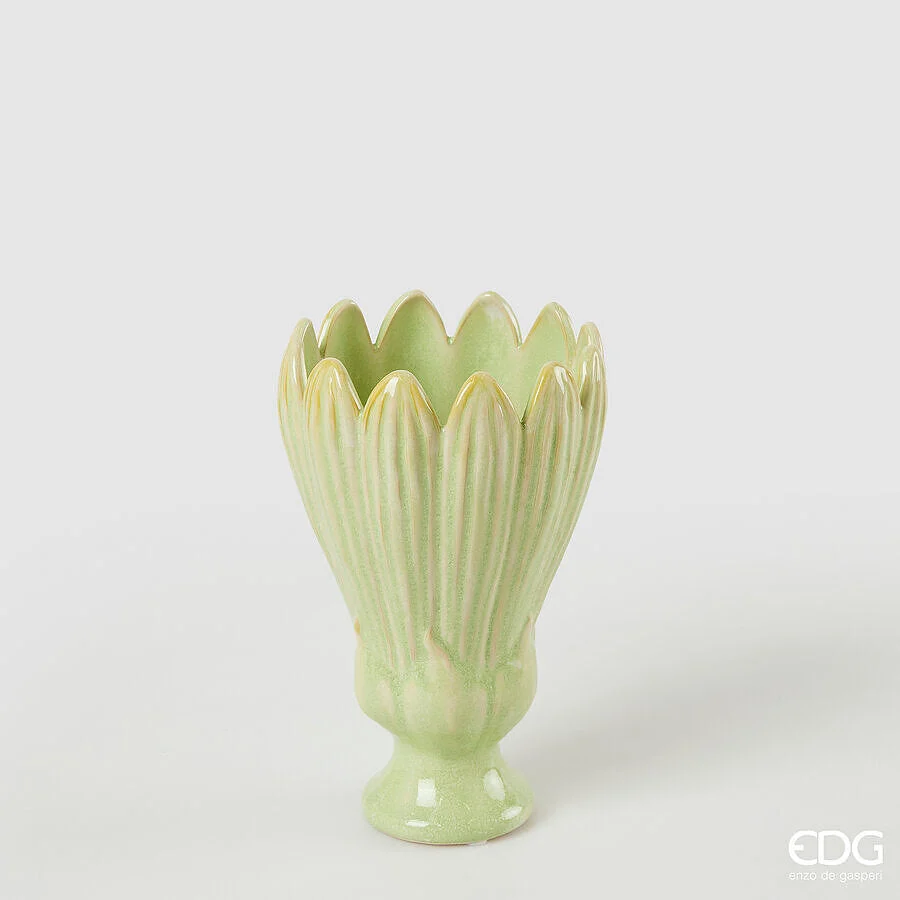 EDG Enzo De Gasperi Vaso Freaky Foglie Coppa H 21 Cm D 13,5 Cm Ceramica Waterproof Green