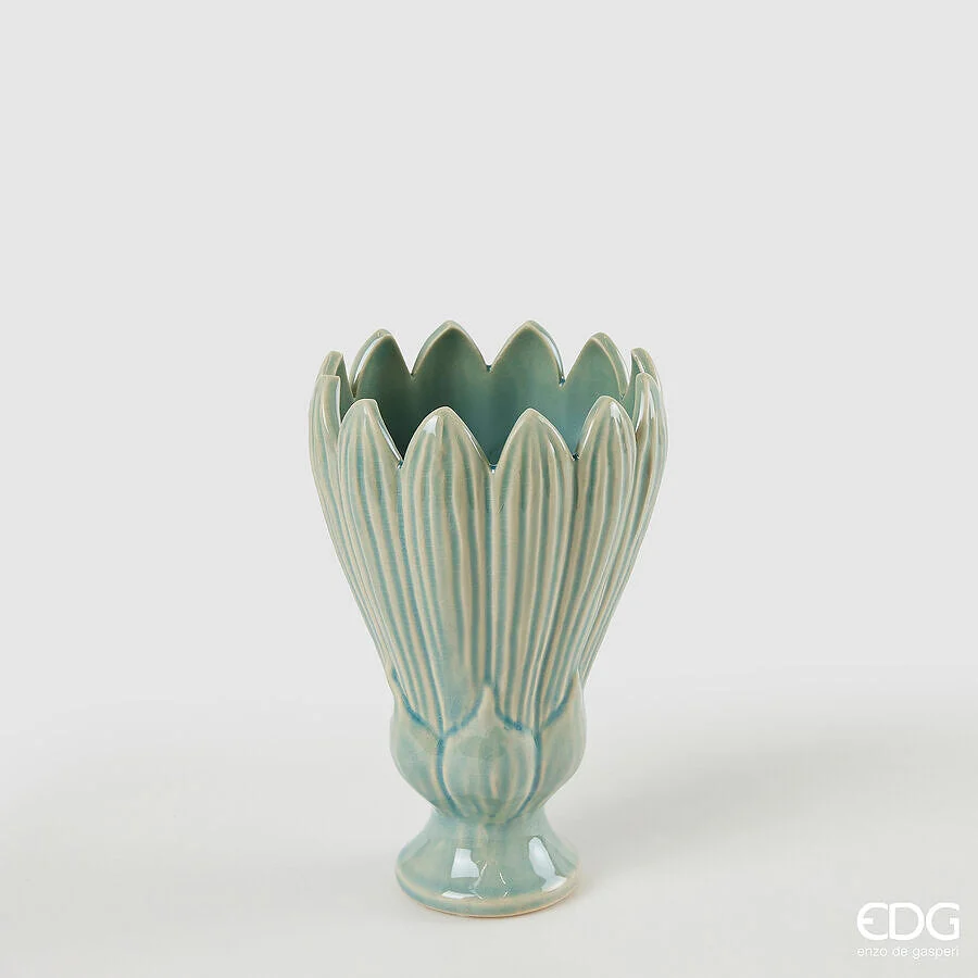 EDG Enzo De Gasperi Vaso Freaky Foglie Coppa H 21 Cm D 13,5 Cm Ceramica Waterproof Blue