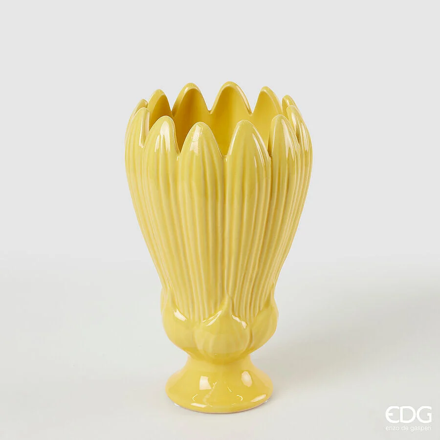 EDG Enzo De Gasperi Vaso Freaky Foglie Coppa H 26,5 Cm D 16 Cm Ceramica Waterproof Yellow