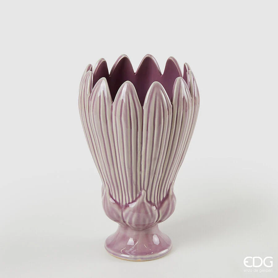 EDG Enzo De Gasperi Vaso Freaky Foglie Coppa H 26,5 Cm D 16 Cm Ceramica Waterproof Purple