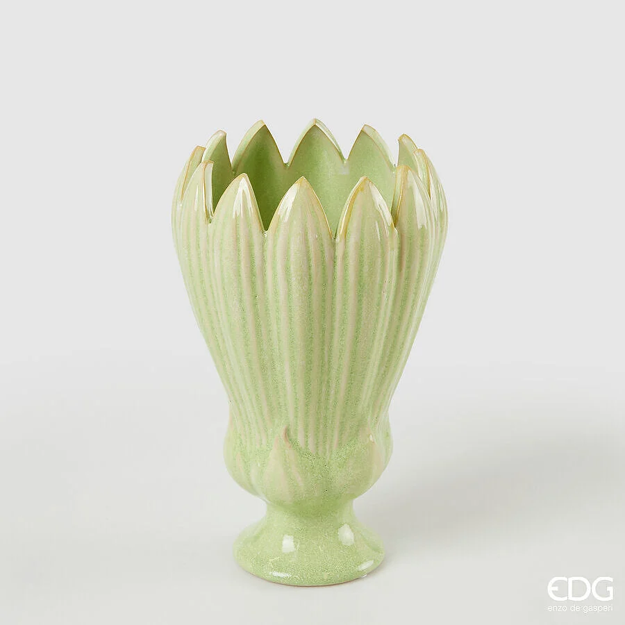 EDG Enzo De Gasperi Vaso Freaky Foglie Coppa H 26,5 Cm D 16 Cm Ceramica Waterproof Green