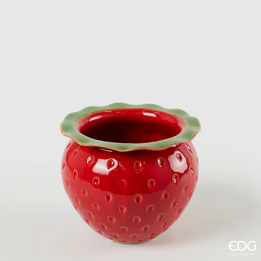 EDG Enzo De Gasperi Vaso Freaky Fragola H 12,5 Cm D 15 Cm Ceramica Waterproof Green Red