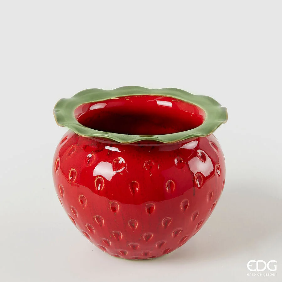 EDG Enzo De Gasperi Vaso Freaky Fragola H 14 Cm D 17,5 Cm Ceramica Waterproof Green Red