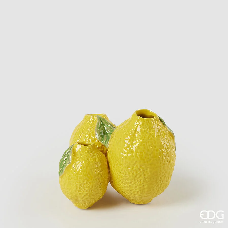 EDG Enzo De Gasperi Vaso Freaky 3 Limoni H 12,5 Cm L 15,5 Cm L 13,5 Cm Ceramica Waterproof Yellow