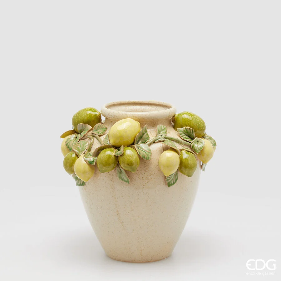 EDG Enzo De Gasperi Vaso Freaky Limoni Anfora H 26,5 Cm D 27 Cm Ceramica Waterproof Yellow Green