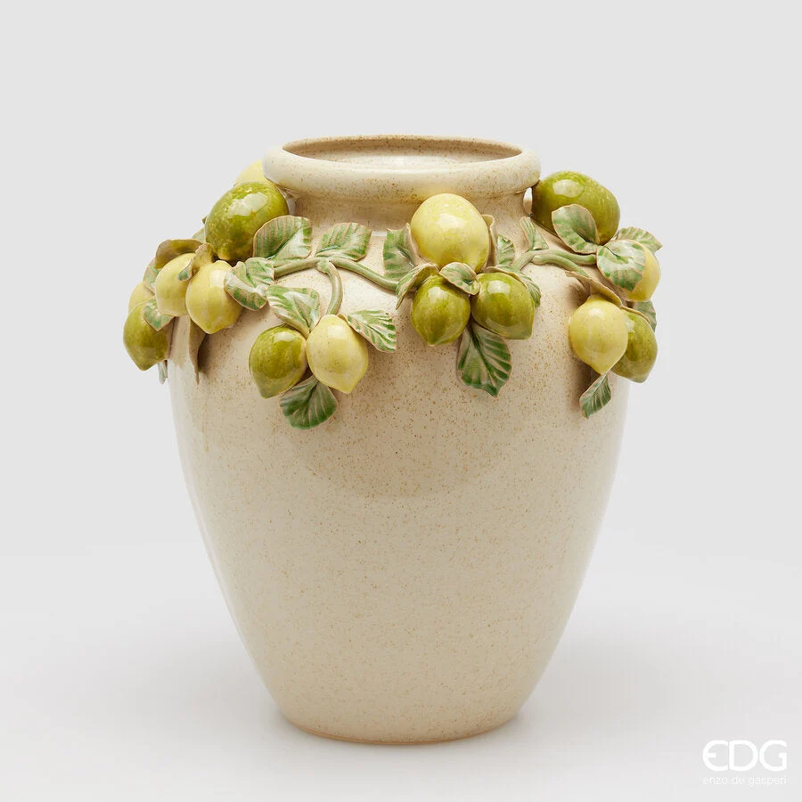 EDG Enzo De Gasperi Vaso Freaky Limoni Anfora H 35 Cm D 33 Cm Ceramica Waterproof Yellow Green