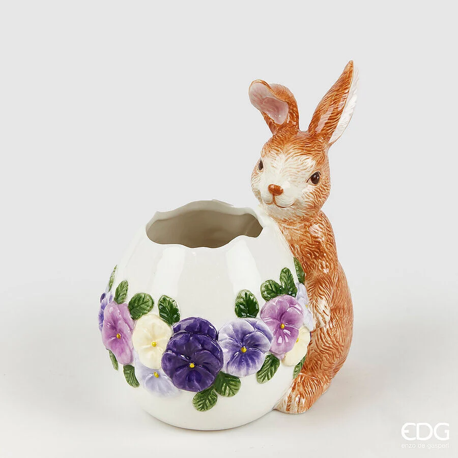 EDG Enzo De Gasperi Vaso Uovo Coniglio H 20 Cm L 13 Cm L 18 Cm White Brown