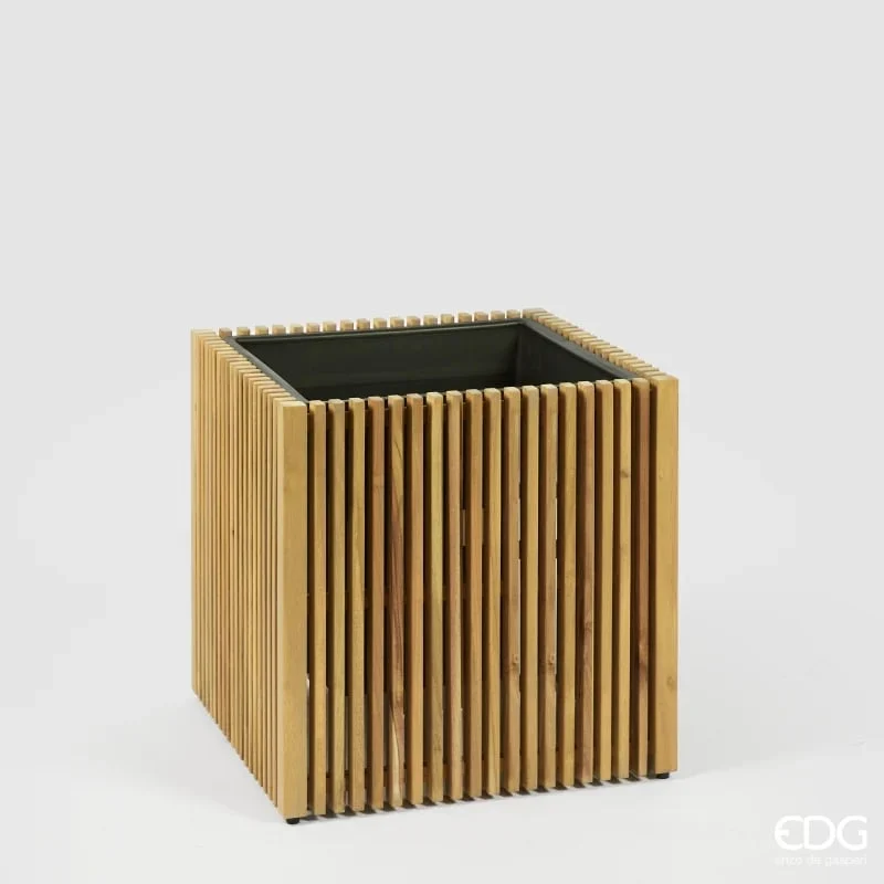 EDG Enzo De Gasperi Vaso Listelli Qudrato Legno di Acacia Brown 50 x 51 x 51 Cm