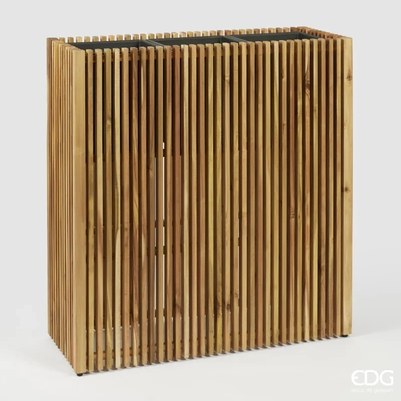 EDG Enzo De Gasperi Vaso Listelli Rettangolare Legno di Acacia Brown H 90 x 86 x 33 Cm