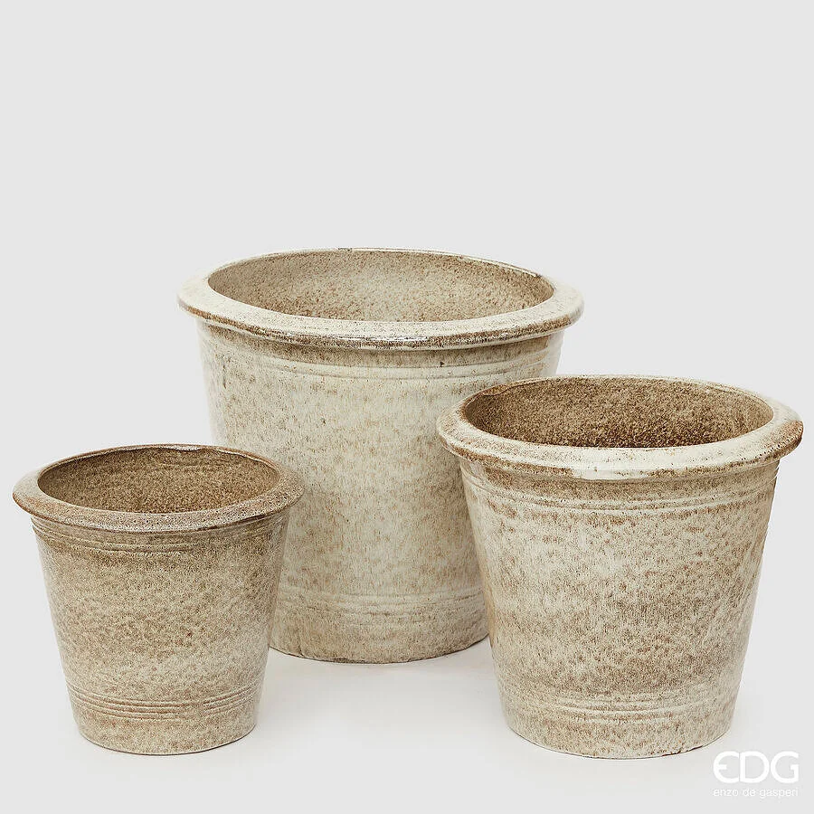 EDG Enzo De Gasperi Set 3 Pz Vaso Atlas Svasato H 49 Cm H 40 Cm H 33 Cm White Brown Waterproof