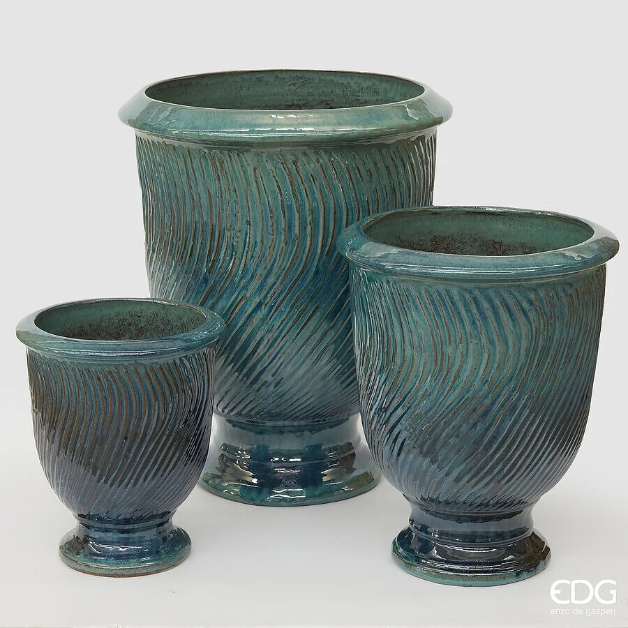 EDG Enzo De Gasperi Set 3 Pz Vaso Atlas Onde Coppa H 67 Cm H 52 Cm H 37 Cm Turquoise Waterproof