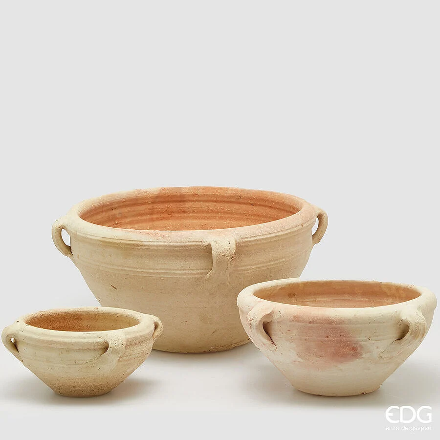 EDG Enzo De Gasperi Set 3 Pz Vaso Terracotta Ciotola con Manico H 20 Cm H 16 Cm H 14 Cm Rust Waterproof