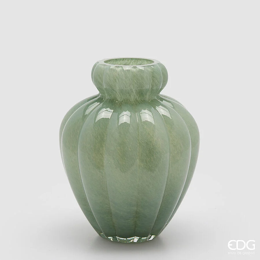 EDG Enzo De Gasperi Vaso Chignon H 28 Cm D 22 Cm Vetro Sage