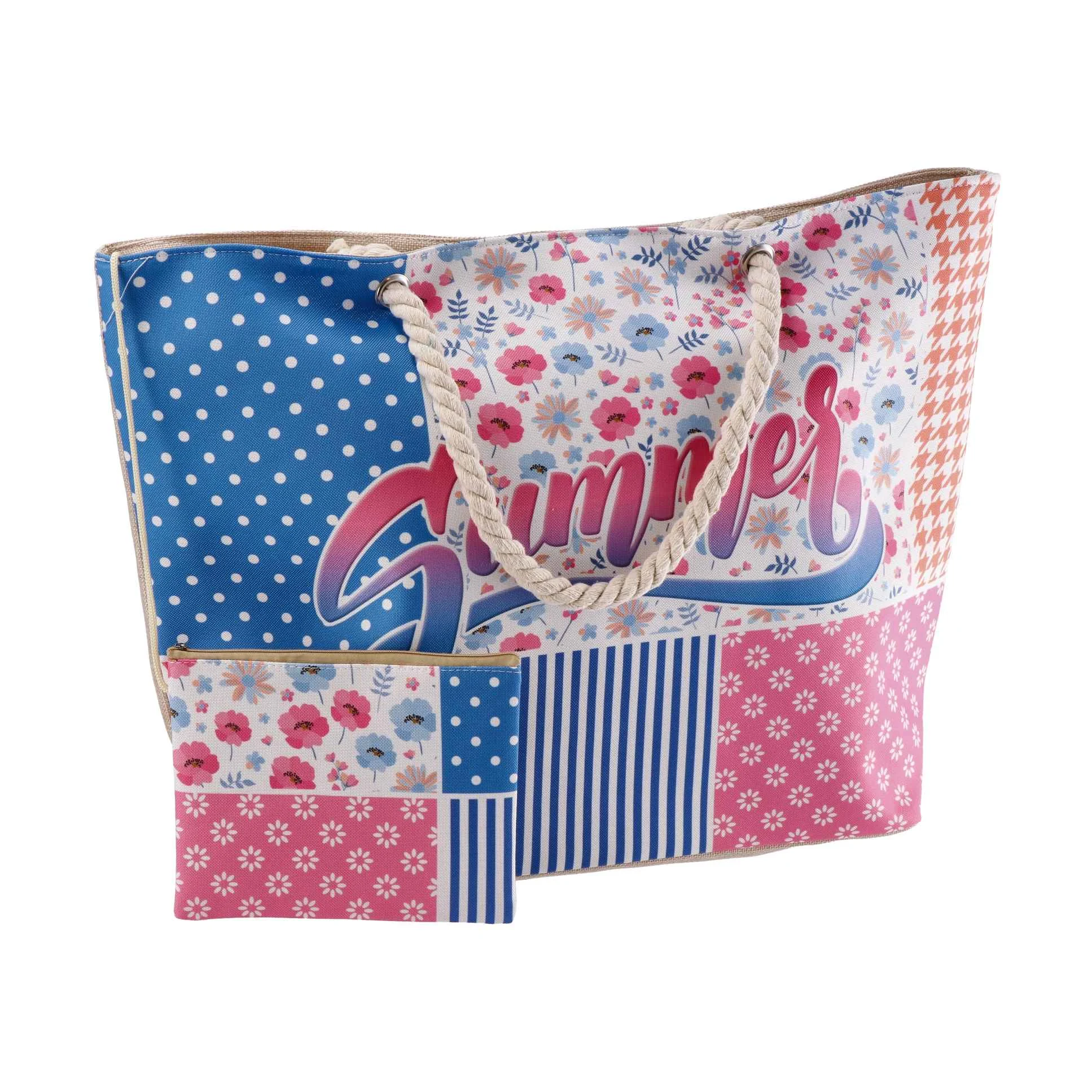 Ad Trend Borsa Mare con Pochette 58 x 18 x H 38 Cm Ass. Blu Verde 1 Pz