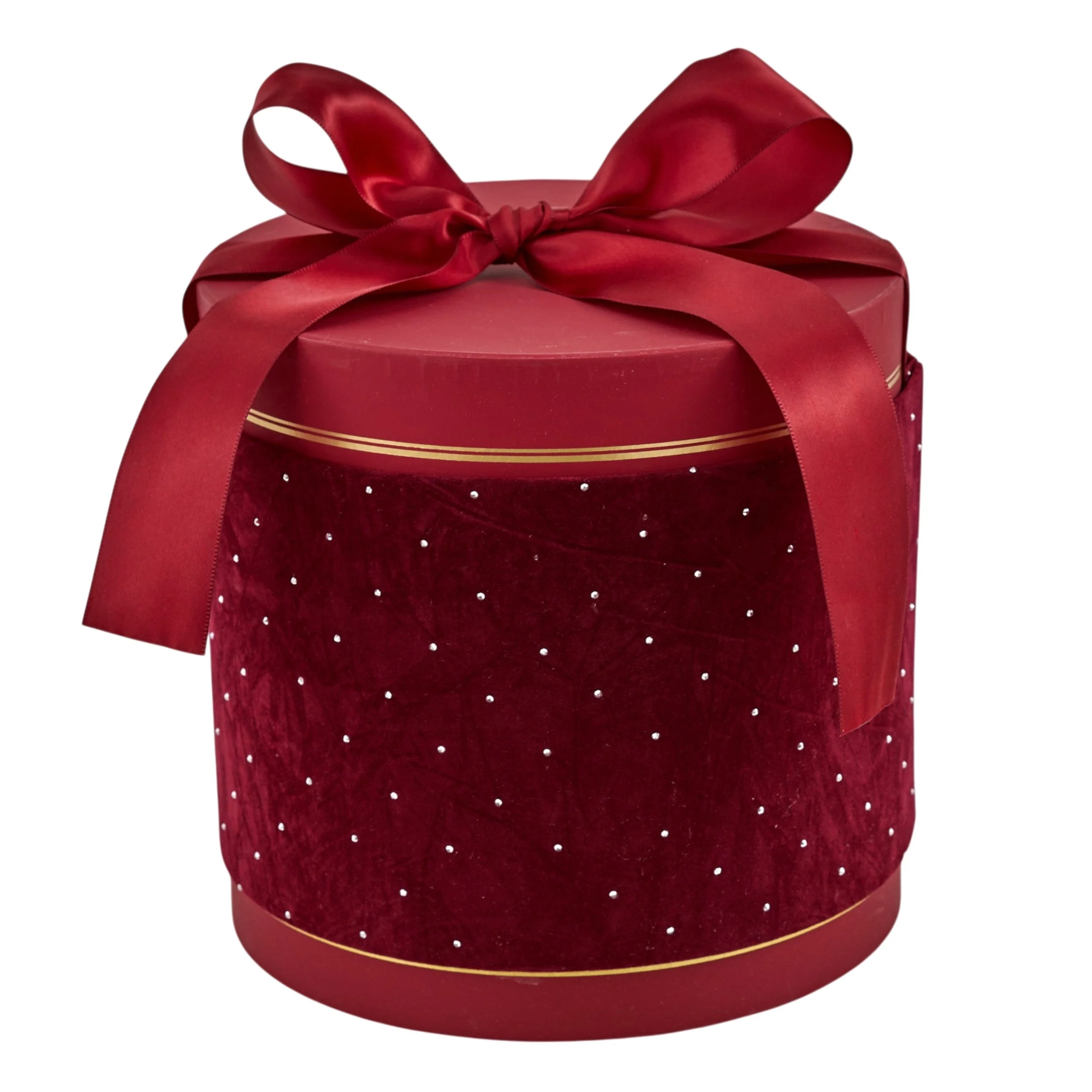 L'Arcolaio Scatola Natalizia Tonda in Velluto Piccola Velvet Red D 15,3x12,2 cm