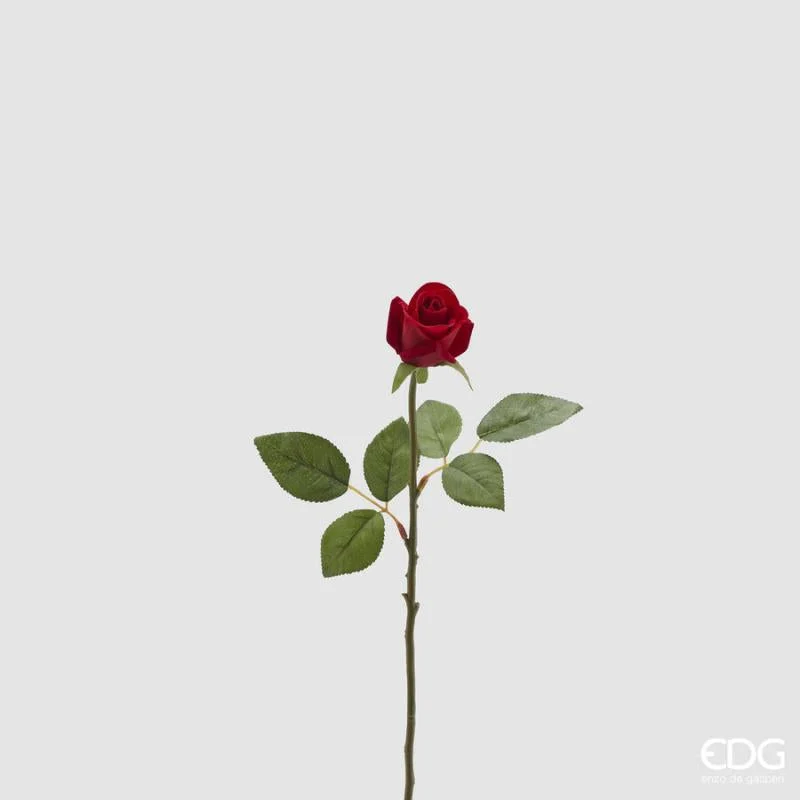EDG Enzo De Gasperi Ramo Rosa Artificiale in Velluto con Foglie H 45 Cm Red