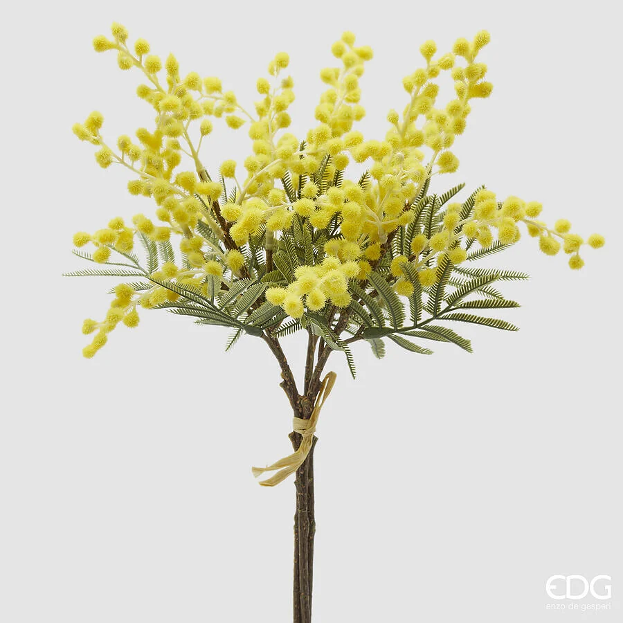 EDG Enzo De Gasperi Bouquet Mimosa Artificiale 3 Rami con Foglie H 39 Cm Yellow