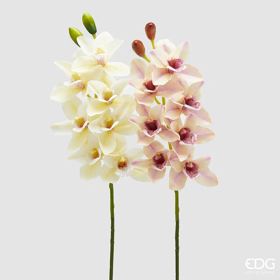 EDG Enzo De Gasperi Ramo Orchidea Cymbidium Artificiale H 80 Cm con Bocciolo Ass. White Violet 1 Pz