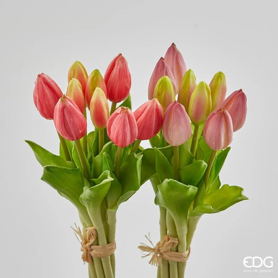 EDG Enzo De Gasperi Bouquet Tulipani 9 Boccioli H 29 Cm Artificiali Ass. Two Tone Pink 1 Pz