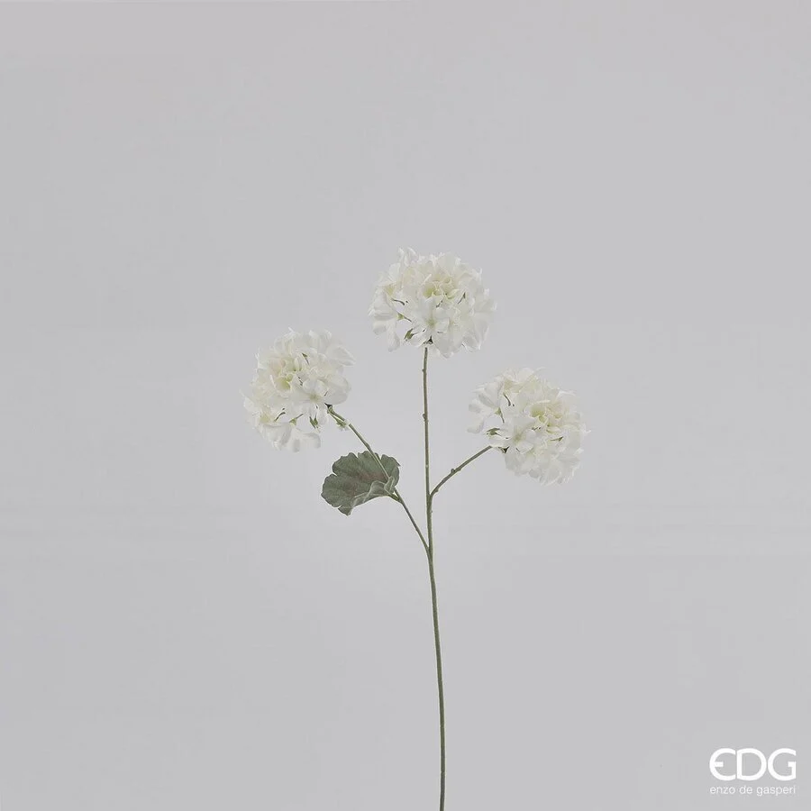 EDG Enzo De Gasperi Ramo Geranio Rex Artificiale con 3 Fiori Ass. H 58 Cm Ivory 1 Pz