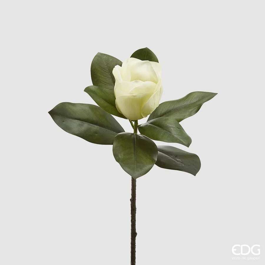 EDG Enzo De Gasperi Ramo Magnolia Real Fiore e Foglie Artificiale H 69 Cm White Green