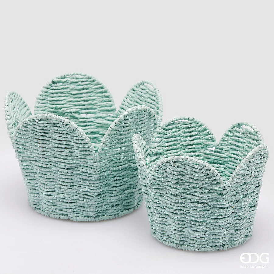 EDG Enzo De Gasperi Set 2 Pz Cesto Fiore H 18 Cm D 23 Cm H 15 Cm D 19 Cm Light Blue