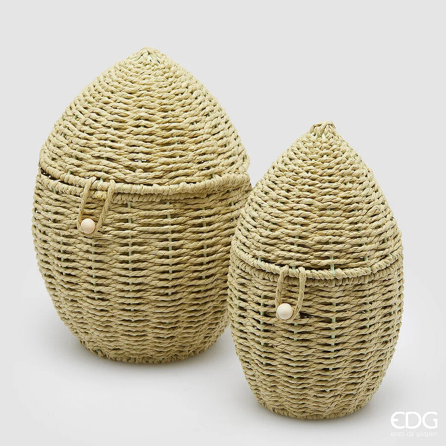 EDG Enzo De Gasperi Vaso Cesto Uovo H 30 Cm D 20,5 Cm H 25 Cm D 15 Cm Sage 2 Pz