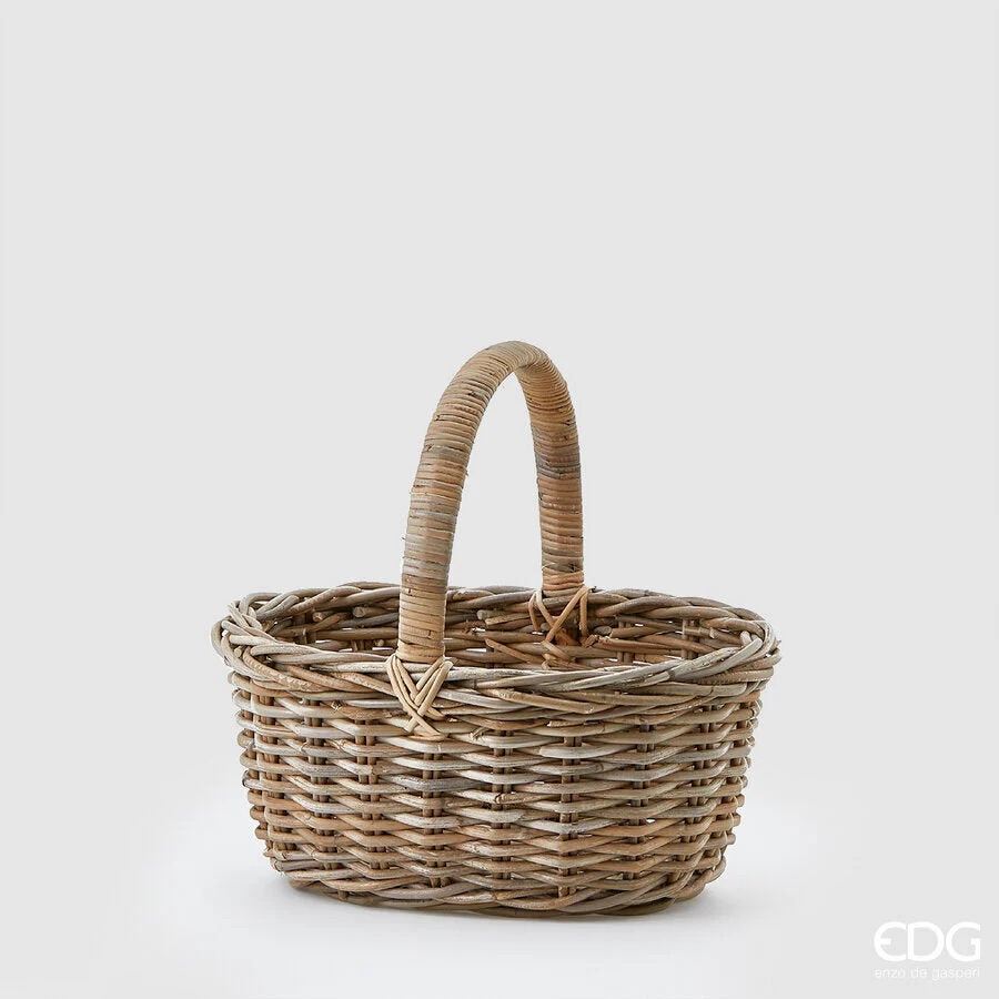 EDG Enzo De Gasperi Cesto Ovale in Rattan con Manico H 20 Cm L 46 Cm L 36 Cm Natural