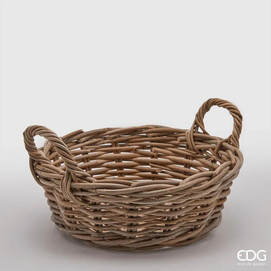 EDG Enzo De Gasperi Cesto in Rattan Basso con 2 ManicI H 14 Cm D 30 Cm Light Grey
