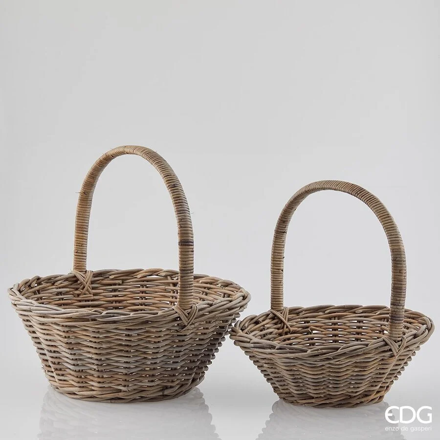 EDG Enzo De Gasperi Set 2 Pz Cesto Rattan Rotondo H 52 Cm H 45 Cm Light Grey