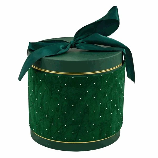L'Arcolaio Scatola Natalizia Tonda in Velluto Media Velvet Verde D 19,4x18,2 Cm