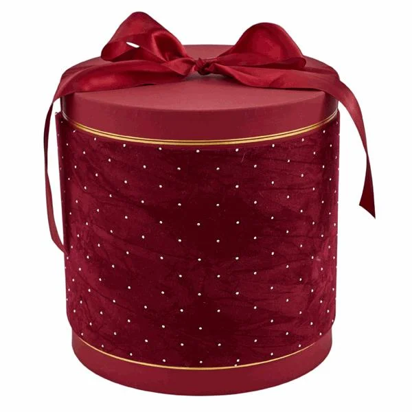 L'Arcolaio Scatola Natalizia Tonda in Velluto Grande Velvet Red D 24x22 cm