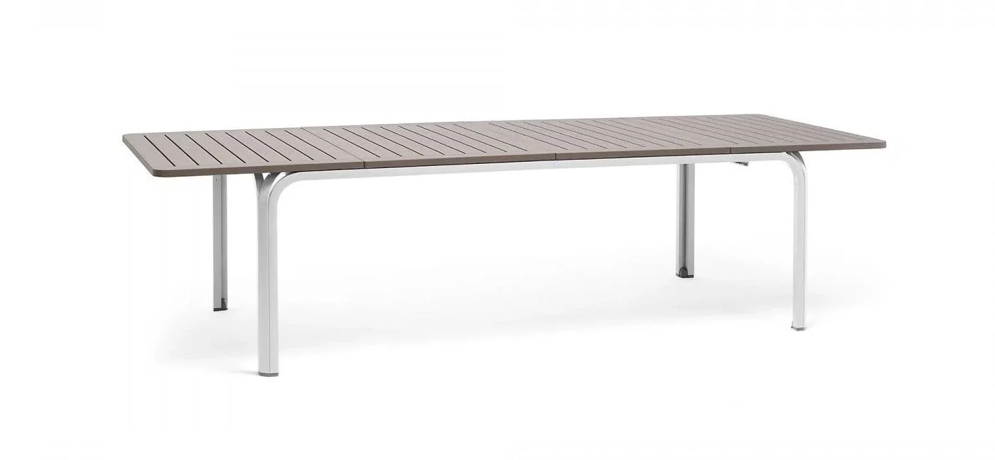 Nardi Tavolo Alloro 210 Extensible Rettangolare 210 / 280 x 100 Cm H 73 Cm Tortora Piedini Bianco