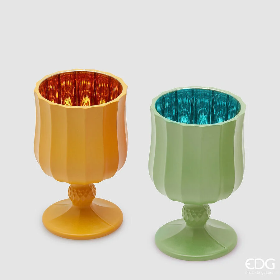 EDG Enzo De Gasperi Portacandela Satin Calice H 11,6 Cm D 7 Cm Ass. Vetro Yellow Green 1 Pz